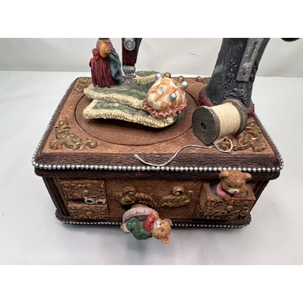 San Francisco Music Box Co Animated Sewing Machine Bears Buttons And Bows HTF‎ - Picture 3 of 11